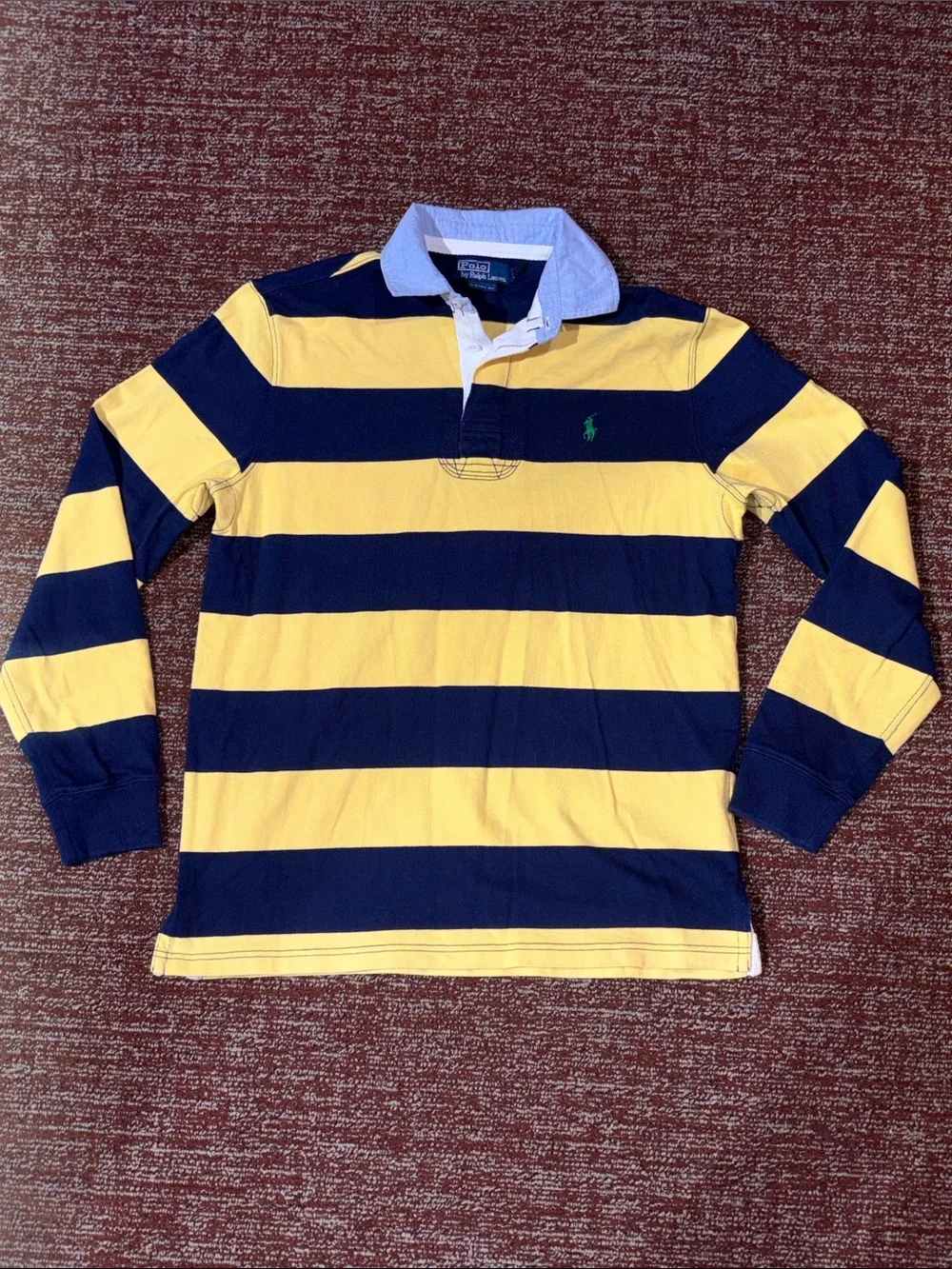 Extremely Rare! Vintage Polo RL heavyweight rugby shirt denim collar long sleeve
